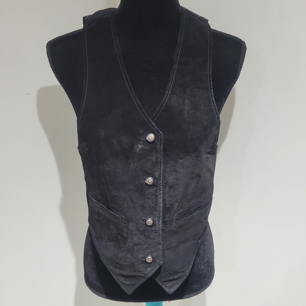 B.B. Dakota Leatherwear Women's Vintage Suede Button Down Vest Black Western